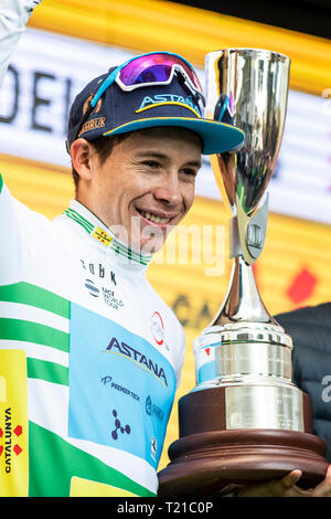 29. März 2019, Puigcerda, Katalonien, Spanien; Volta a Catalunya radfahren Phase 5, Puigcerda zu Sant Cugat del Valles, Miguel Angel Lopez COL von Astana Pro Team der Führer von La Volta Catalunya 2019 Stockfoto