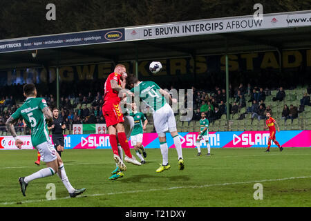 DORDRECHT, Riwal Hoogwerkers Stadium, 29-03-2019, Saison 2018 / 2019, Niederländische Keuken Kampioen Divisie. GA Adler Spieler Thomas Verheydt (m) Kerben 1-2 während des Spiels Dordrecht - Go Ahead Eagles Stockfoto