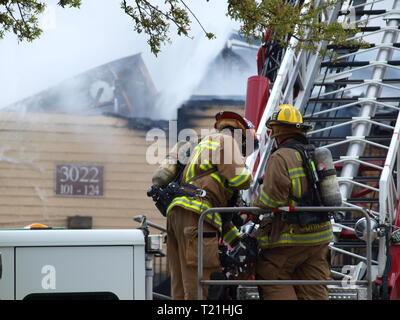 Dallas, USA. 29 Mär, 2019. Eigentumswohnung Feuer verdrängt 24 Familien. Credit: dallaspaparazzo/Alamy leben Nachrichten Stockfoto