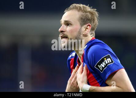 Duisburg, Deutschland. 29 Mär, 2019. firo: 29.03.2019 Fußball, 3. Bundesliga, Saison 2018/2019 KFC Uerdingen 05 - 1. FC Kaiserslautern Maximilian Beister (Nr. 9, KFC Uerdingen 05) wütend. | Verwendung der weltweiten Kredit: dpa/Alamy leben Nachrichten Stockfoto