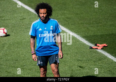 Madrid, Spanien. 30. März, 2019. Real Madrid Spieler Marcelo Vieira da Silva Junior während einer Trainingseinheit vor La Liga Match gegen Huesca. Credit: Marcos del Mazo/Alamy leben Nachrichten Stockfoto