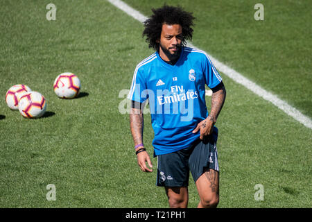 Madrid, Spanien. 30. März, 2019. Real Madrid Spieler Marcelo Vieira da Silva Junior während einer Trainingseinheit vor La Liga Match gegen Huesca. Credit: Marcos del Mazo/Alamy leben Nachrichten Stockfoto