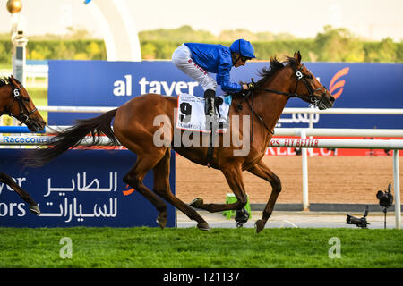 Dubai, VAE. Am 30. März 2019. Kreuz entgegen geritten von Jockey William Buick gewinnt die Dubai Gold Cup in Meydan. Die Godolphin besessen Pferd ist von Charlie Appleby Credit: Feroz Khan/Alamy Live News Credit: Feroz Khan/Alamy Leben Nachrichten geschult Stockfoto