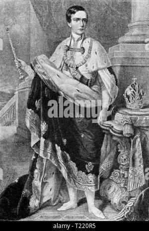 Franz Joseph I., Kaiser von Österreich. In Kupferstich 1849. Digital verbesserte Reproduktion von Illustrierter Überblick über das Leben der Menschheit im 19. Jahrhundert, 1901 edition, Marx Verlag, St. Petersburg. Stockfoto