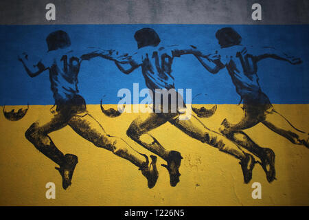 Buenos Aires, Argentinien - 30. März 2019: Diego Armando Maradona Graffiti wall Eindruck einen Block entfernt von der Bombonera Stadion in La Boca, Buenos Stockfoto