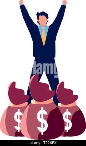 Erfolgreiche Geschäftsmann Geld Taschen sparen Vektor Illustration Stock Vektor