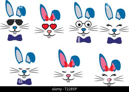 Eine Sammlung von stilvollen bunny Gesichter. Ostern eingestellt. Stock Vektor