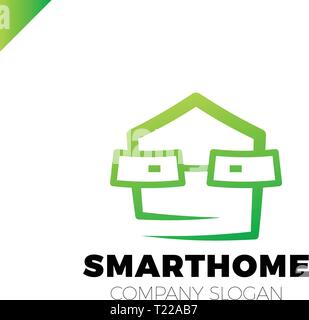 Smart Home Logo Vorlage. Vector Illustration Kopf mit Glas. Stock Vektor