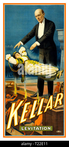 Jahrgang 1900 Entertainment levitation Plakat für amerikanischen Magier (Harry) Kellar, plädiert er für die Supernatural" helfen bei der Aufhebung - schwebend die Dame. KELLAR - LEVITATION. Werbemittel Plakat für Kellar durch die strobridge Lithographing Co., Cincinnati, New York, 1900. Stockfoto