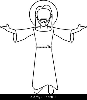 jesuschrist Mann Cartoon in schwarz und weiß gesichtslos Stock Vektor