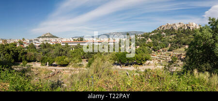 Griechenland, Athen, Panoramablick vom antiken Agora und Akropolis Stoa des Attalos Stockfoto