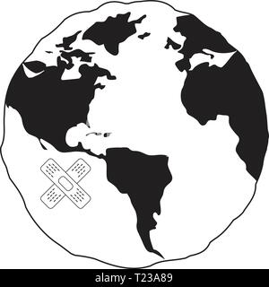 Gekreuzte band-Aids-kranken Erde Globussymbol Stock Vektor
