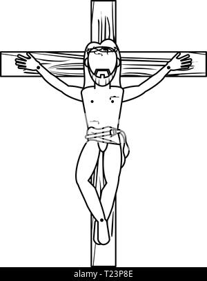 jesuschrist Mann Cartoon in schwarz und weiß Stock Vektor