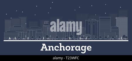 Umrisse Anchorage Alaska Skyline der Stadt mit weißen Gebäuden. Vector Illustration. Business Travel und Konzept mit moderner Architektur. Anchorage. Stock Vektor