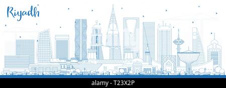 Umrisse Riyadh Saudi Arabien Skyline der Stadt mit blauen Gebäude. Vector Illustration. Business Travel und Konzept mit moderner Architektur. Stock Vektor