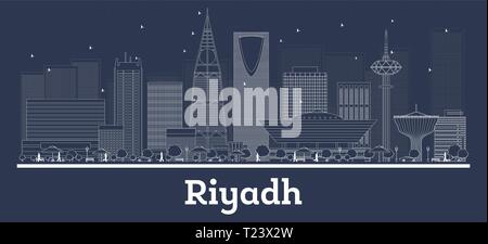 Umrisse Riyadh Saudi Arabien Skyline der Stadt mit weißen Gebäuden. Vector Illustration. Business Travel und Konzept mit moderner Architektur. Stock Vektor