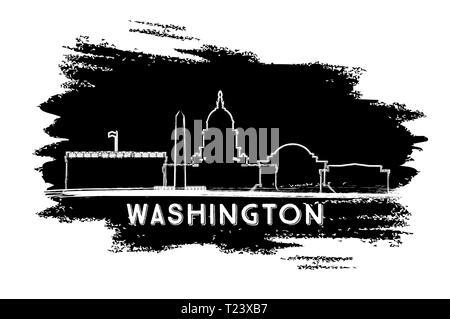 Washington DC City Skyline Silhouette. Hand gezeichnete Skizze. Vector Illustration. Business Travel und Tourismus Konzept mit historischer Architektur. Stock Vektor