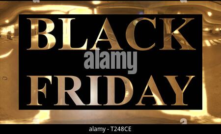 Golden und glänzend, Text von "Schwarzen Freitag" mit goldenem Rahmen und dunklen schwarzen Hintergrund Stockfoto