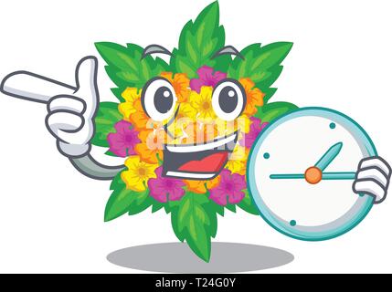 Mit Uhr lantana Blumen Stick auf Cartoon Stammzellen Stock Vektor