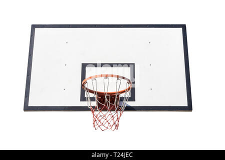 Basketball board und Hoop net auf weißem Hintergrund Stockfoto