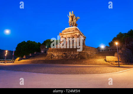 Denkmal der deutschen Einheit am Deutschen Eck in Koblenz. Koblenz ist eine Stadt am Rhein, die von der Mosel. Stockfoto