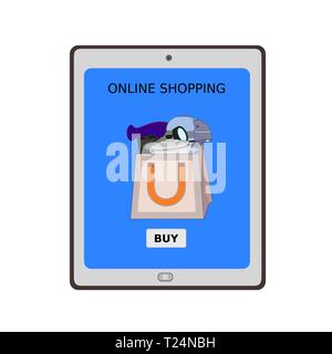 Isolierte tablet device Anzeige online shopping Konzept Stock Vektor