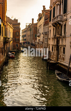 Italien, Venedig, Blick auf die Grachten zu den typisch venezianischen Häusern. Stockfoto