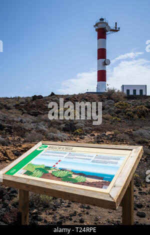 Informationen Panel am Faro de la Rasca Leuchtturm in der Malpais de la Rasca, Palm Mar, Teneriffa, Kanarische Inseln, Spanien Stockfoto