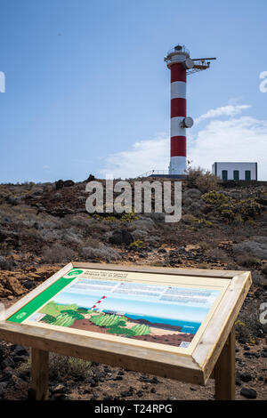 Informationen Panel am Faro de la Rasca Leuchtturm in der Malpais de la Rasca, Palm Mar, Teneriffa, Kanarische Inseln, Spanien Stockfoto