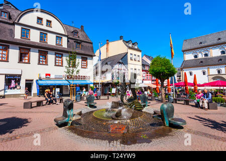 BOPPARD, Deutschland - 26. JUNI 2018: Marktplatz oder auf dem Marktplatz in Boppard. Boppard ist eine Stadt in der Rheinschlucht, Deutschland liegen. Stockfoto