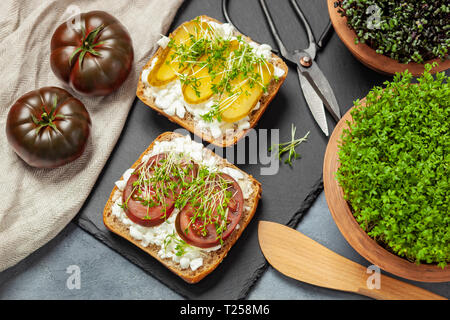 Sandwiches mit Quark und Kresse Stockfoto