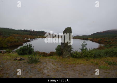 Standing Stone. Loch Asgog. Der Loch Lomond und Cowal Weg. Halbinsel Cowal. Hochland. Schottland. Großbritannien Stockfoto