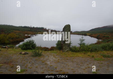 Standing Stone. Loch Asgog. Der Loch Lomond und Cowal Weg. Halbinsel Cowal. Hochland. Schottland. Großbritannien Stockfoto