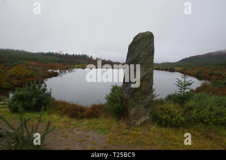Standing Stone. Loch Asgog. Der Loch Lomond und Cowal Weg. Halbinsel Cowal. Hochland. Schottland. Großbritannien Stockfoto