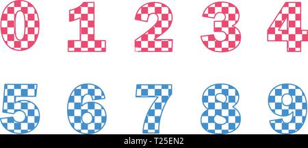 Bunte Reihe von Hand gezogenen Nummern im Stil Polka Dot. Stock Vektor