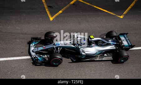 Monte Carlo / Monaco - 20/02/2018 - #77 Valtteri Bottas (FIN) in seiner AMG Merceres Petronas w09 während der Eröffnung der Praxis Tag der Aktion vor der 20. Stockfoto