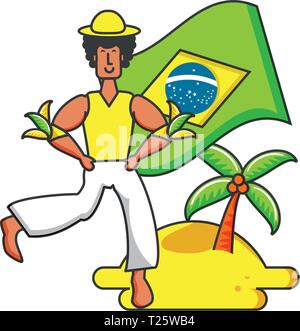 Mann mit Flagge brasilianer in Strand Vektor Illustration Design Stock Vektor