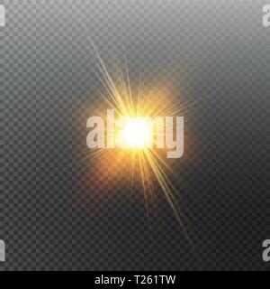 Hell strahlende Sonne auf schwarzem Hintergrund isoliert. Glow Light Effect. Vector Illustration Stock Vektor