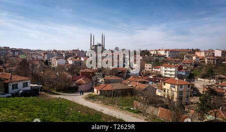 Panorama der alten Häuser und Edirne Selimiye-Moschee in Edirne Stadt der Türkei Stockfoto