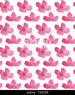 Wildblumen Aquarell nahtlose Muster. Rosen und Blätter auf dem weißen backgroun Stockfoto
