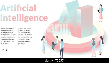 Künstliche Intelligenz Konzept. isometrische 3D-Abbildung. moderne technik Hintergrund. Vector EPS 10. Stock Vektor