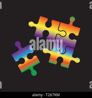 Vierteiliges Puzzle. 4-stufiges Prozessdiagramm. Vier Abschnitte. Quadratisches Schaltplandiagramm. Isoliert, schwarz. Vektor Stock Vektor