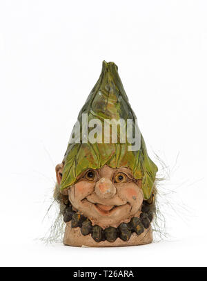 Isländische souvenir Close-up. Happy isländischen Troll auf weißem Hintergrund Stockfoto