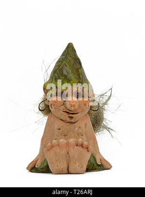 Isländische souvenir Close-up. Happy isländischen Troll auf weißem Hintergrund Stockfoto