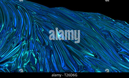 3D-Rendering des Blauen glänzenden Stoff. Der Stoff entwickelt sich sanft im Wind. Wind Wellen Ausbreitung durch das Gewebe Stockfoto