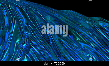 3D-Rendering des Blauen glänzenden Stoff. Der Stoff entwickelt sich sanft im Wind. Wind Wellen Ausbreitung durch das Gewebe Stockfoto