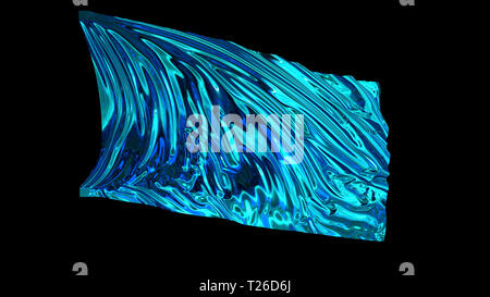 3D-Rendering des Blauen glänzenden Stoff. Der Stoff entwickelt sich sanft im Wind. Wind Wellen Ausbreitung durch das Gewebe Stockfoto
