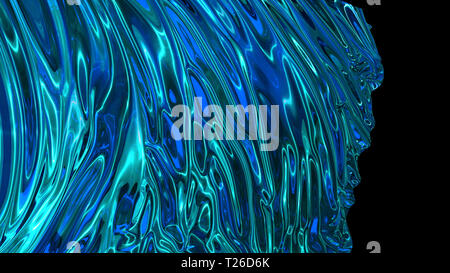 3D-Rendering des Blauen glänzenden Stoff. Der Stoff entwickelt sich sanft im Wind. Wind Wellen Ausbreitung durch das Gewebe Stockfoto