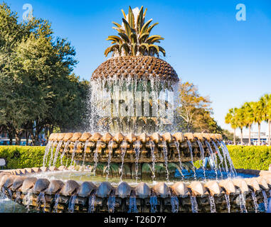 Berühmte Ananas Brunnen an der Waterfront Park in Charleston, SC Stockfoto