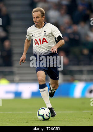 Tottenham Hotspur Jurgen Klinsmann in Aktion während der legenden Test event Match bei Tottenham Hotspur Stadium, London. Stockfoto